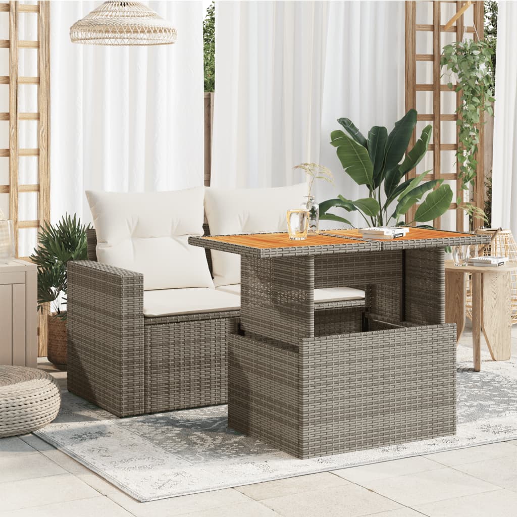 vidaXL Table de jardin gris 100x55x73 cm résine tressée et bois acacia - Image 3
