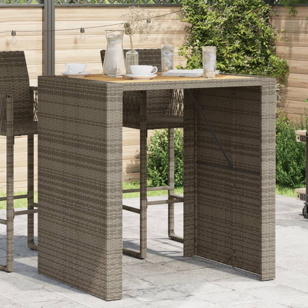 vidaXL Table de bar de jardin et dessus en bois acacia résine tressée