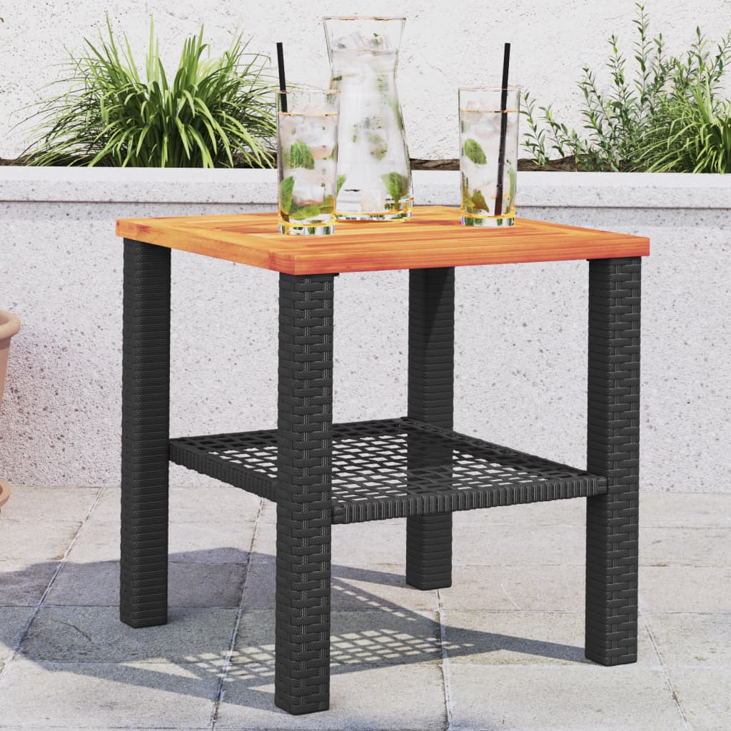 vidaXL Table de jardin noir 40x40x42 cm résine tressée et bois acacia