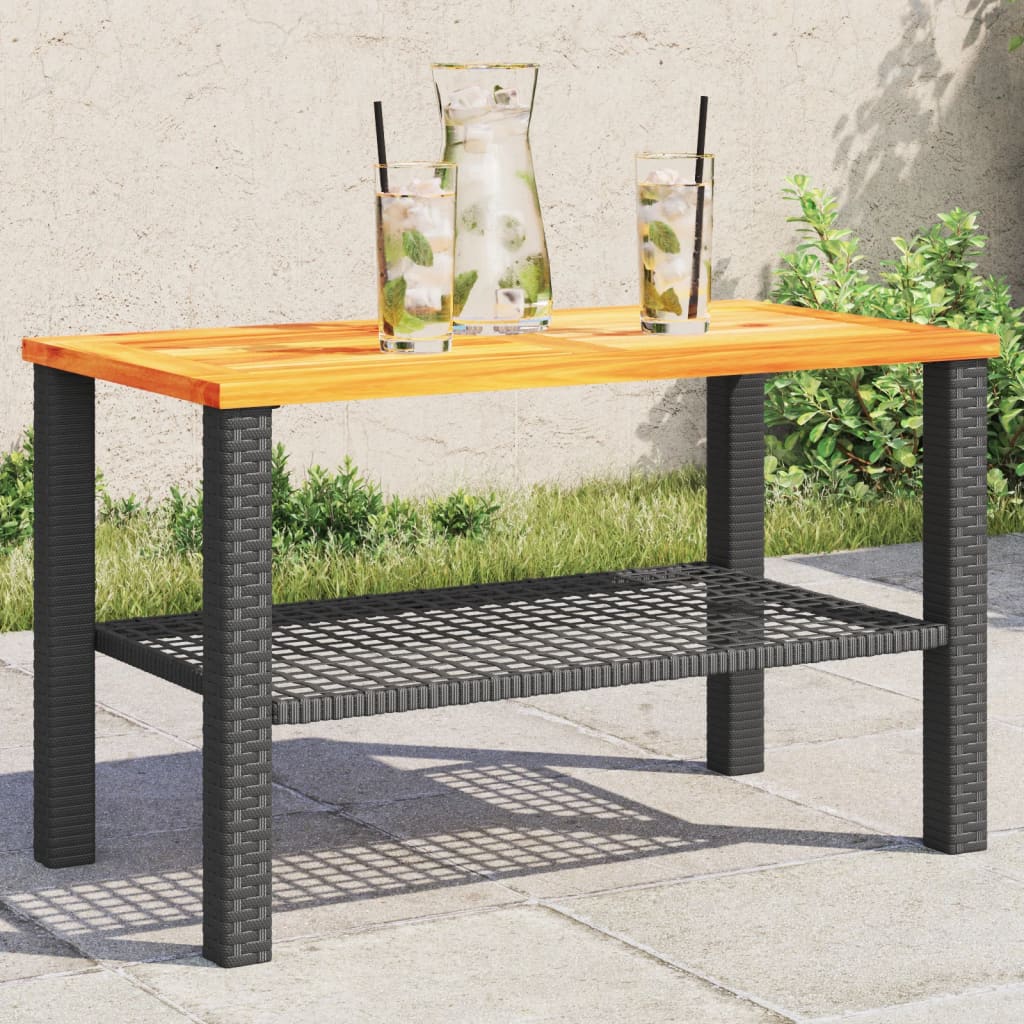vidaXL Table de jardin noir 70x38x42 cm résine tressée et bois acacia