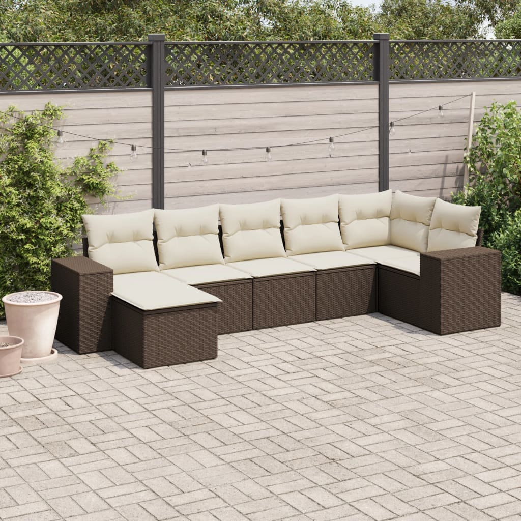 vidaXL Salon de jardin avec coussins 7 pcs marron résine tressée