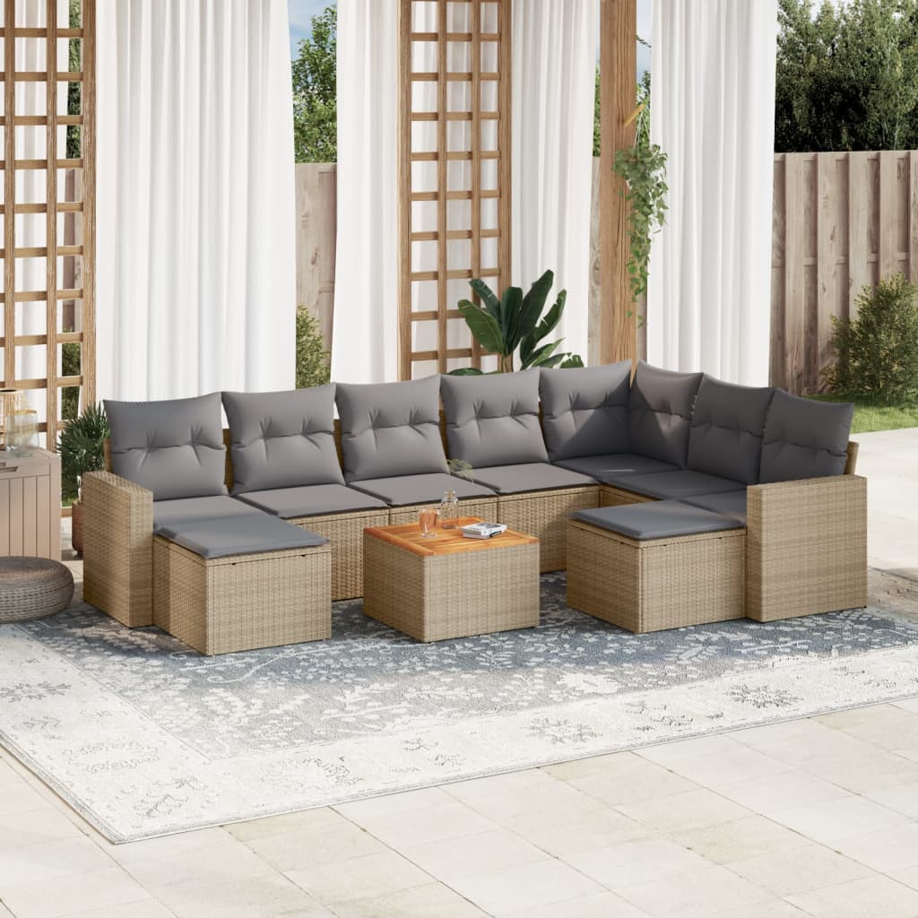 vidaXL Salon de jardin et coussins 10 pcs mélange beige résine tressée