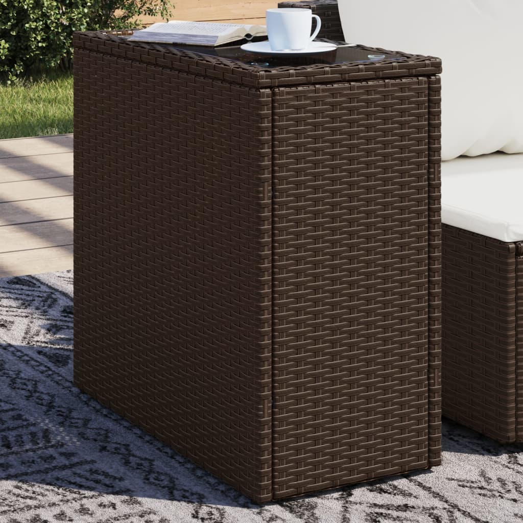 vidaXL Table d'appoint de jardin avec dessus en verre marron rotin