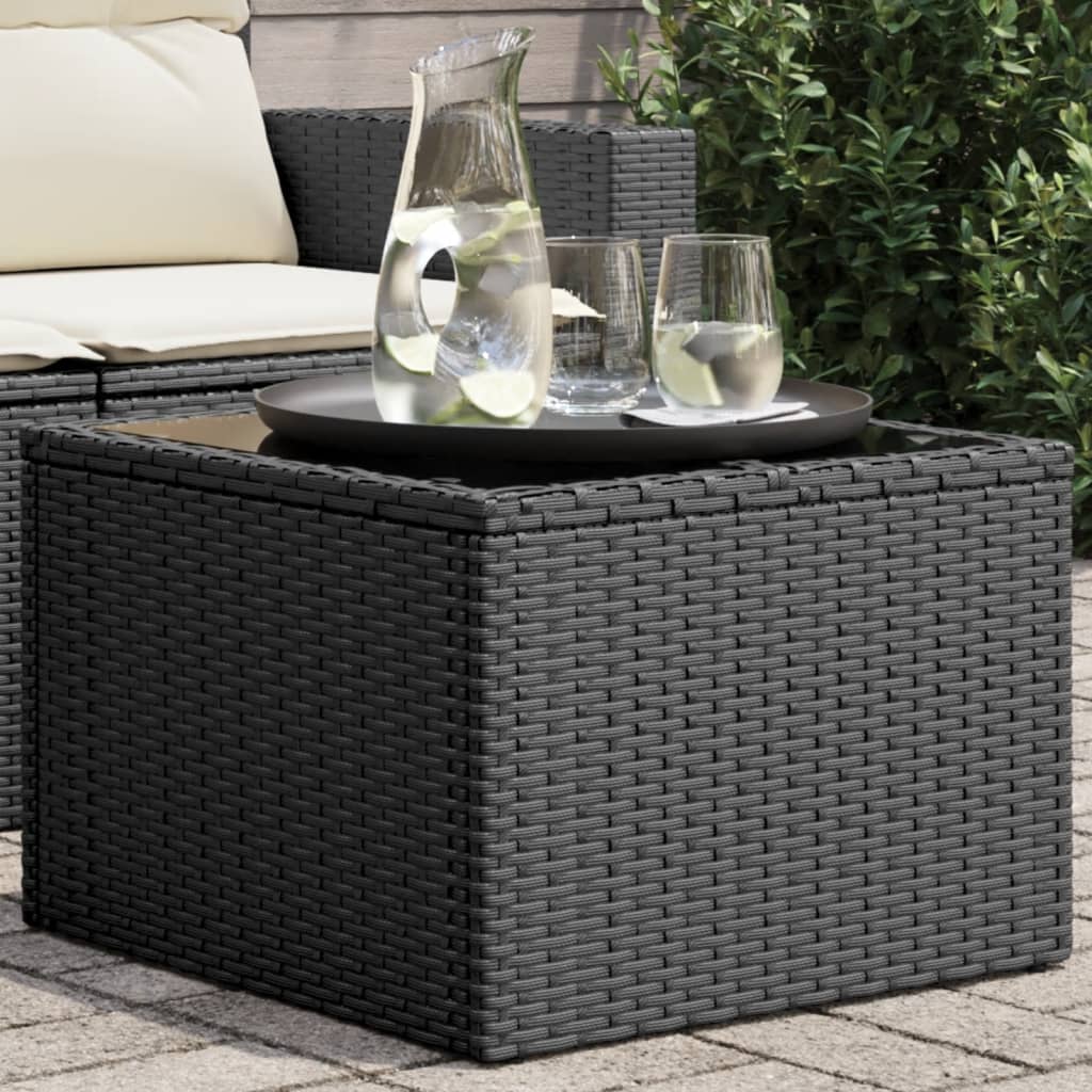 vidaXL Table de jardin avec plateau en verre noir 55 x 55 x 37 cm en résine tressée