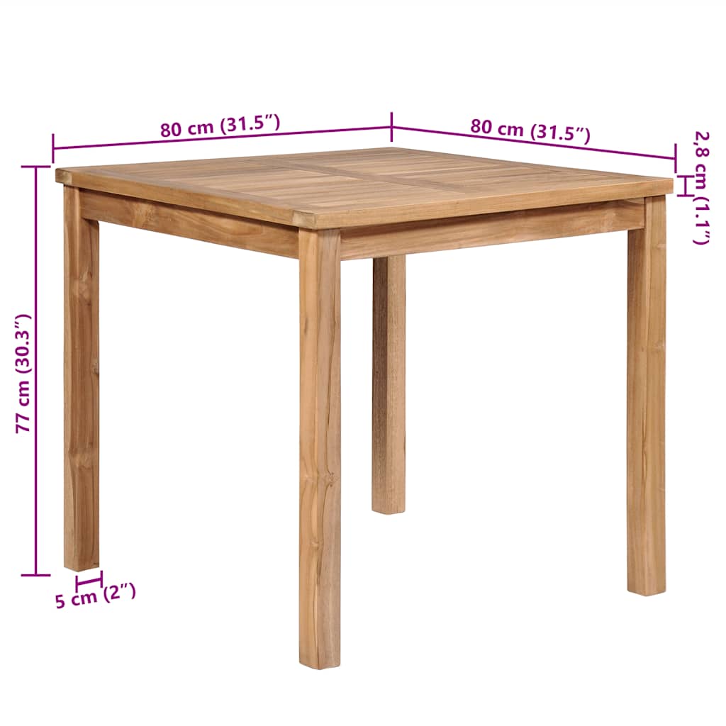 vidaXL Table de jardin 80x80x77 cm Bois de teck solide - Image 5