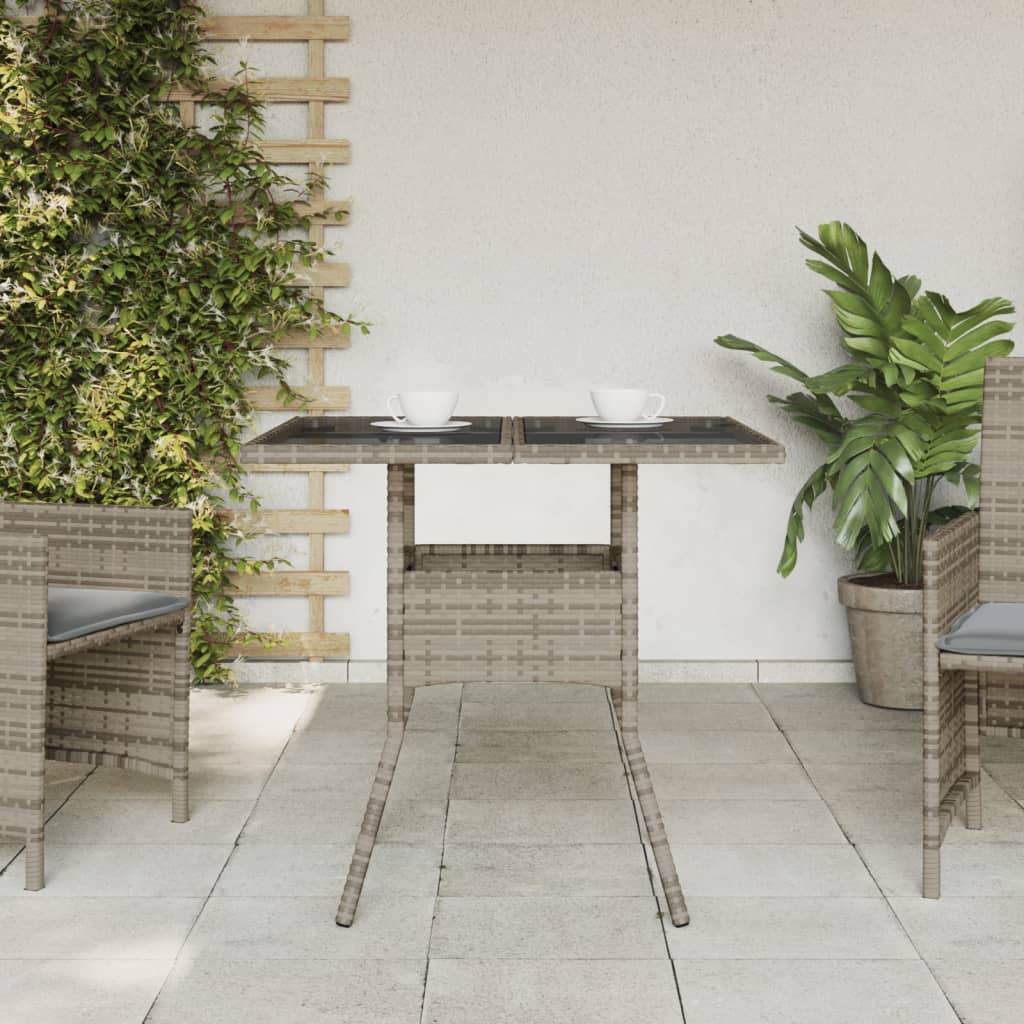 vidaXL Table de jardin dessus en verre gris 80x80x75 cm résine tressée - Image 3