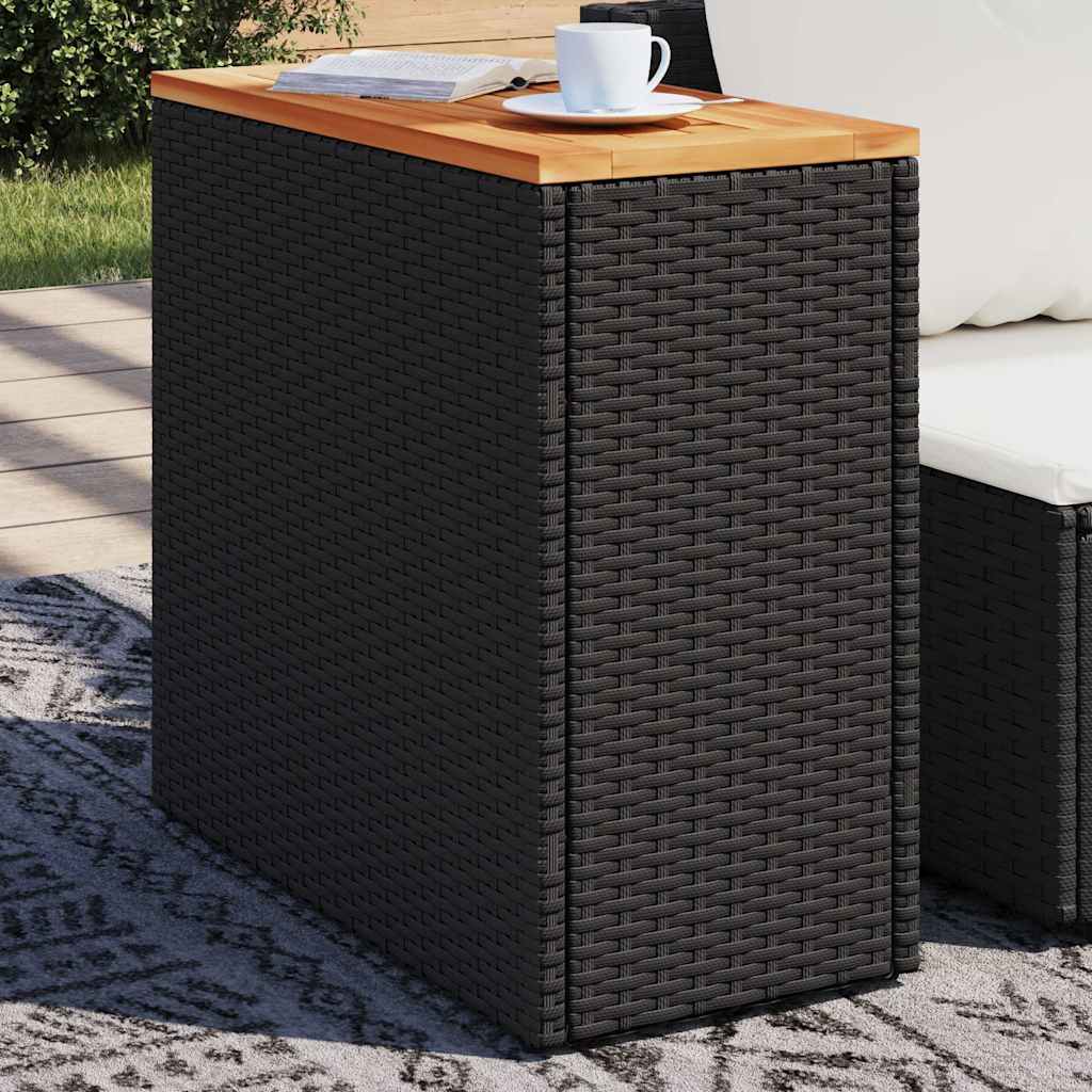 vidaXL Table d'appoint de jardin avec plateau en bois noir 58 x 27,5 x 55 cm en résine tressée