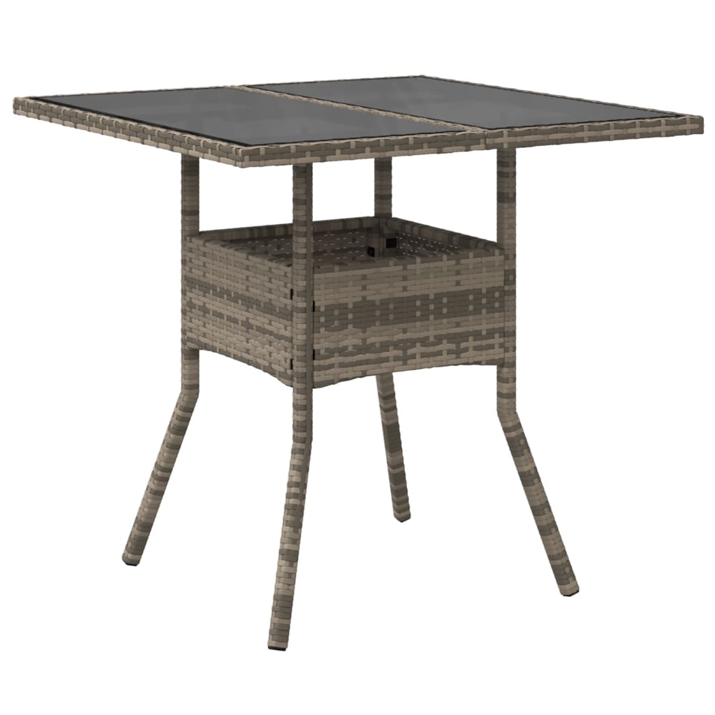 vidaXL Table de jardin dessus en verre gris 80x80x75 cm résine tressée - Image 6
