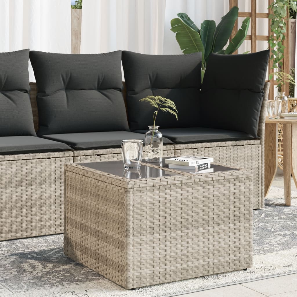 vidaXL Table de jardin avec dessus en verre gris clair résine tressée