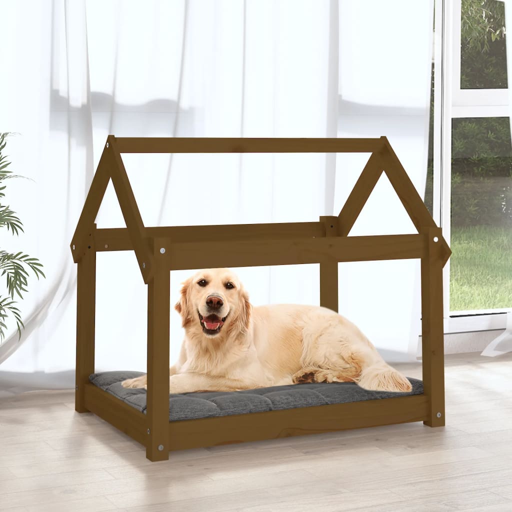 vidaXL Lit pour chien Marron miel 81x60x70 cm Bois de pin solide - Image 3