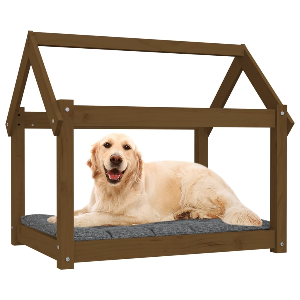vidaXL Lit pour chien Marron miel 81x60x70 cm Bois de pin solide - Image 4