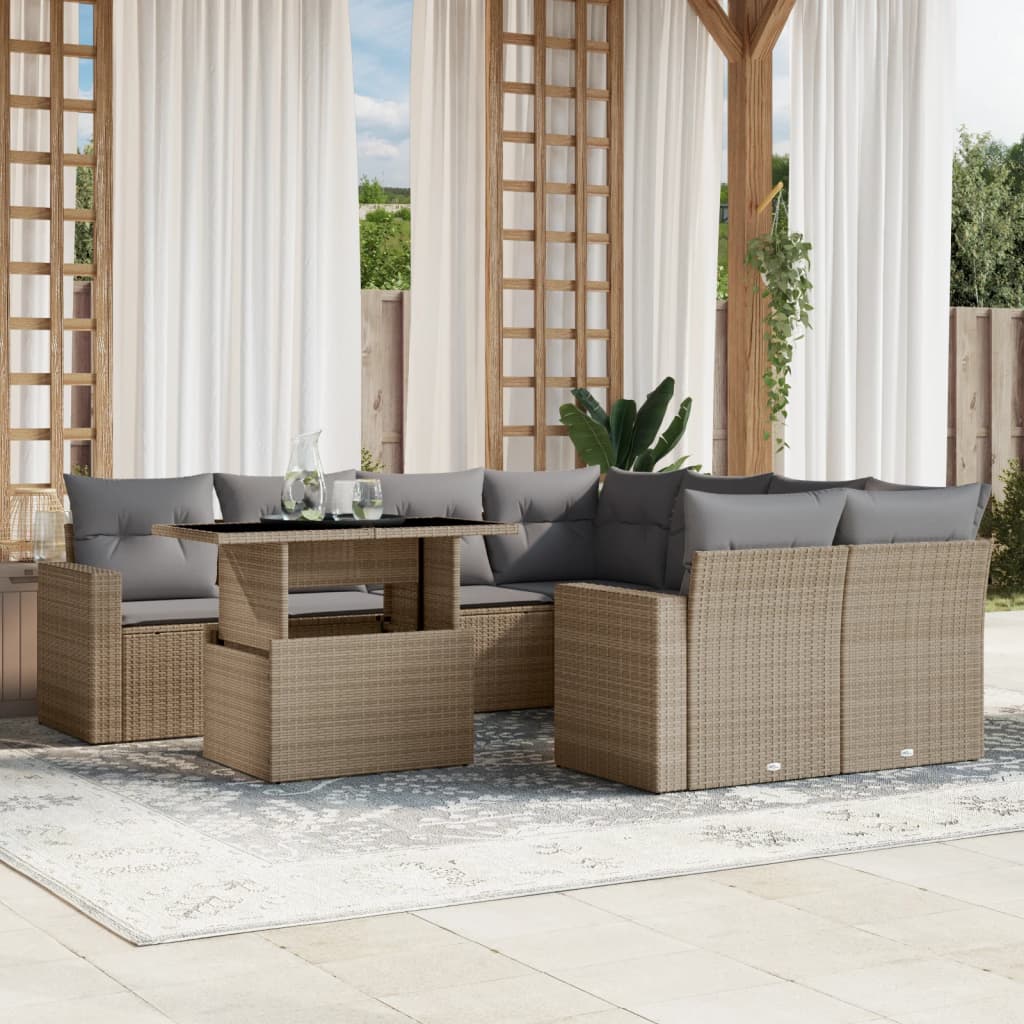 vidaXL Salon de jardin avec coussins 9 pcs beige résine tressée