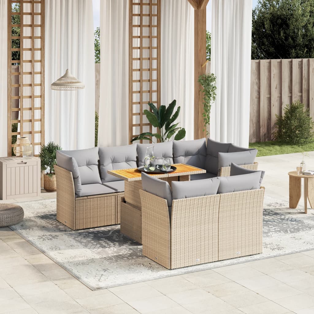 vidaXL Salon de jardin avec coussins 8 pcs beige résine tressée
