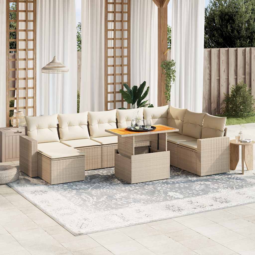vidaXL Salon de jardin avec coussins 9 pcs beige résine tressée