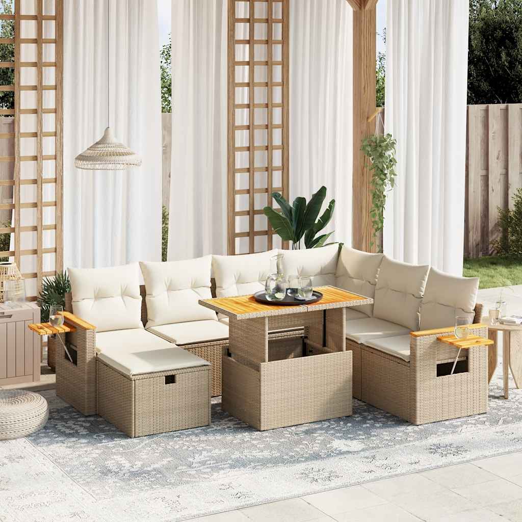 vidaXL Salon de jardin avec coussins 8 pcs beige résine tressée