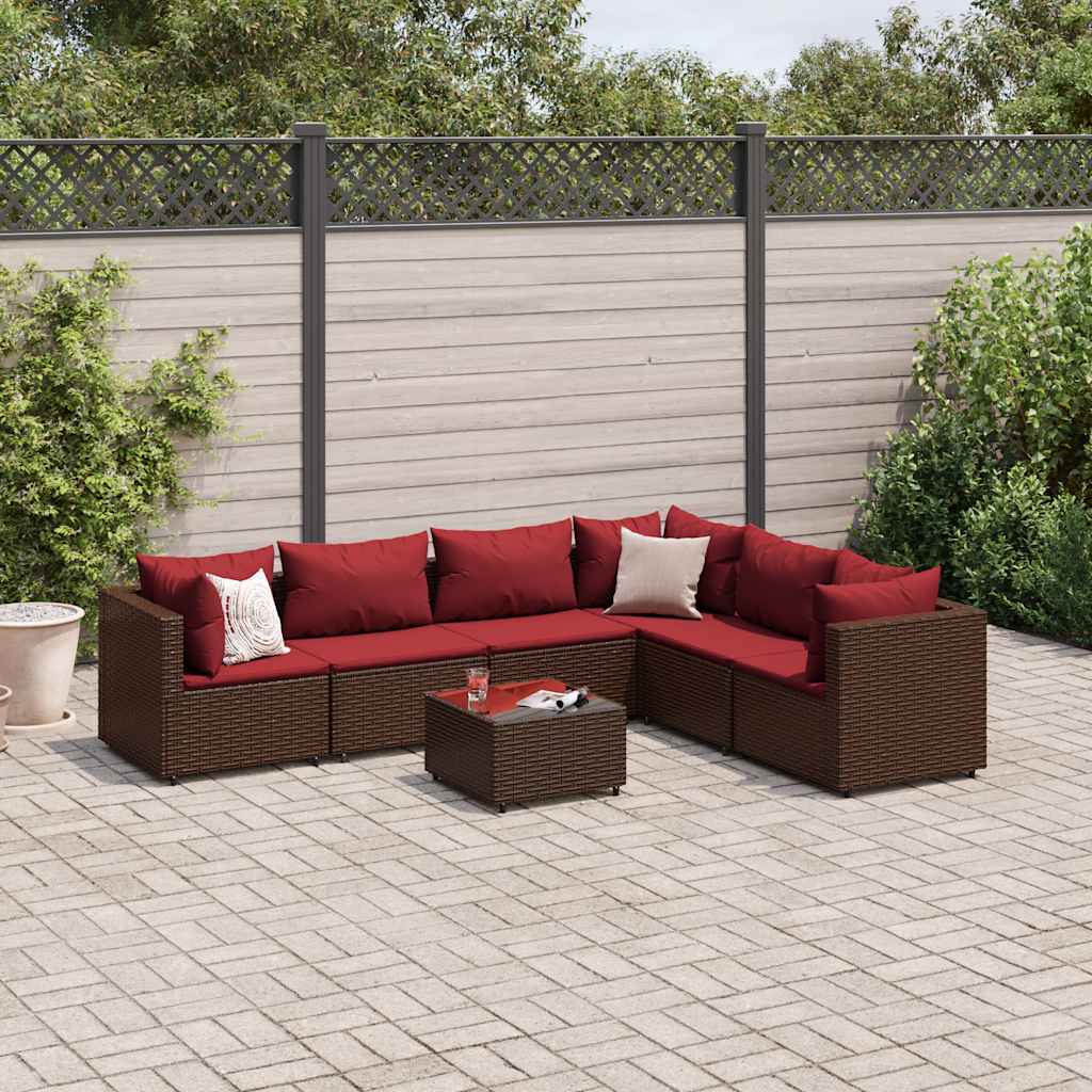 vidaXL Salon de jardin avec coussins 7 pcs marron résine tressée
