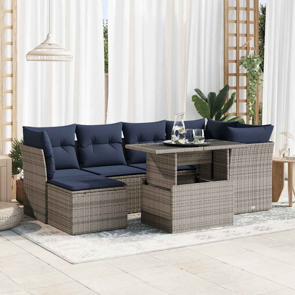 vidaXL Salon de jardin avec coussins 7 pcs gris résine tressée acacia