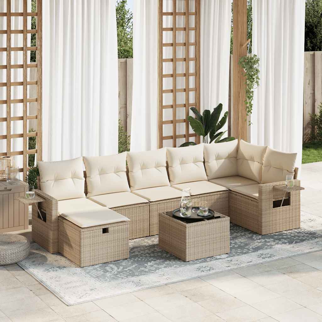 vidaXL Salon de jardin avec coussins 8 pcs beige résine tressée