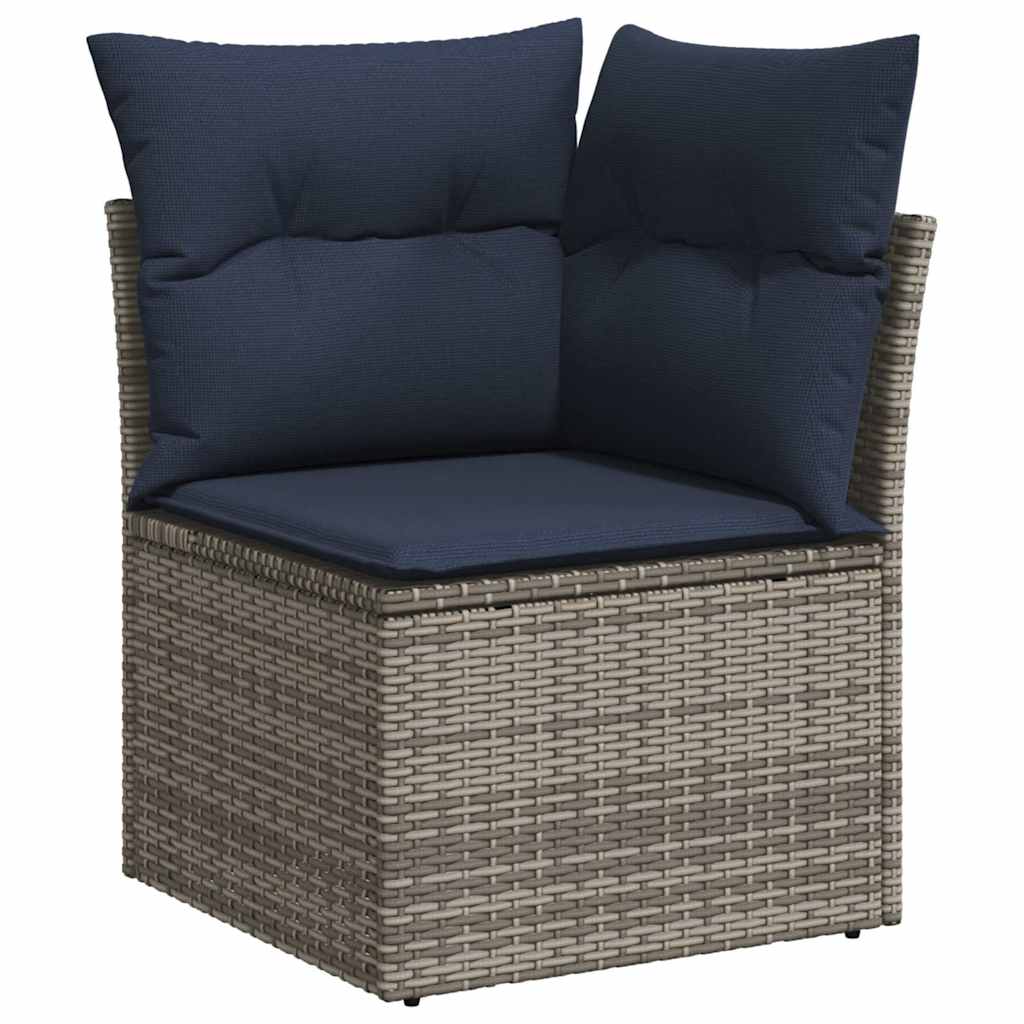 vidaXL Salon de jardin avec coussins 7 pcs gris résine tressée acacia - Image 4