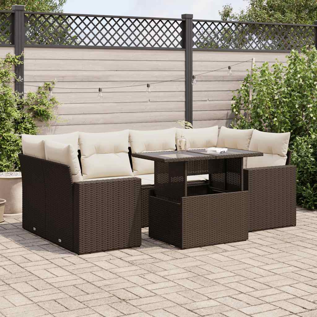vidaXL Salon de jardin avec coussins 7 pcs marron résine tressée