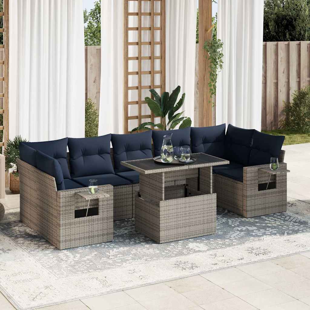 vidaXL Salon de jardin avec coussins 8 pcs gris résine tressée acacia