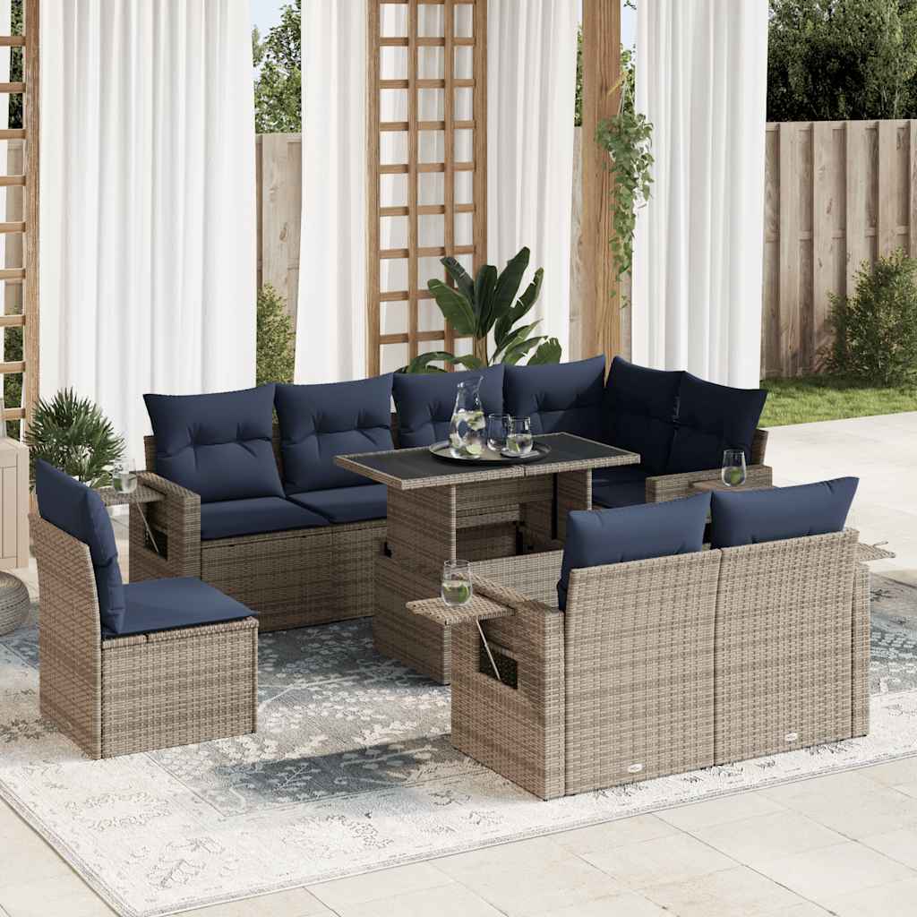 vidaXL Salon de jardin avec coussins 9pcs gris résine tressée