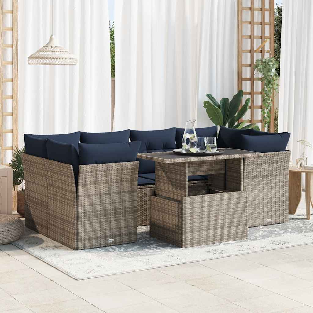 vidaXL Salon de jardin avec coussins 7 pcs gris résine tressée acacia