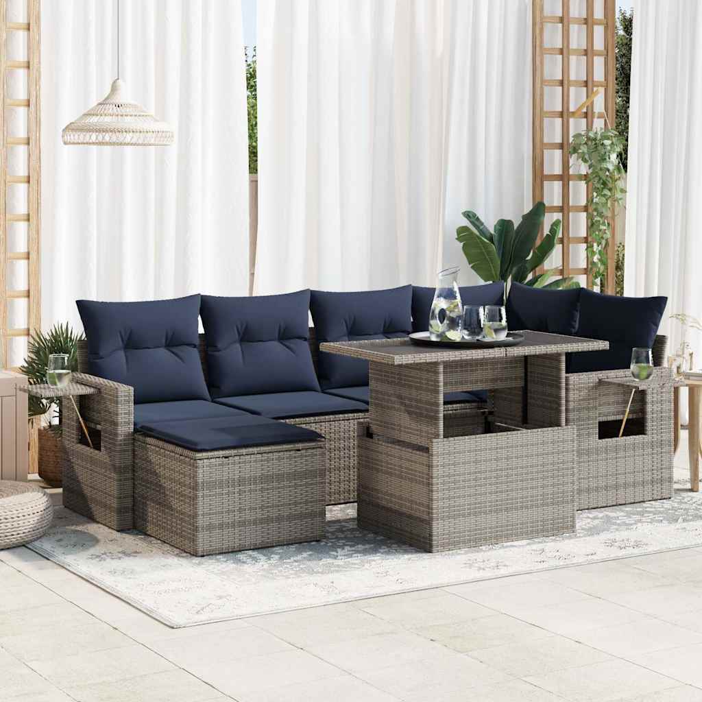 vidaXL Salon de jardin avec coussins 7 pcs gris résine tressée acacia