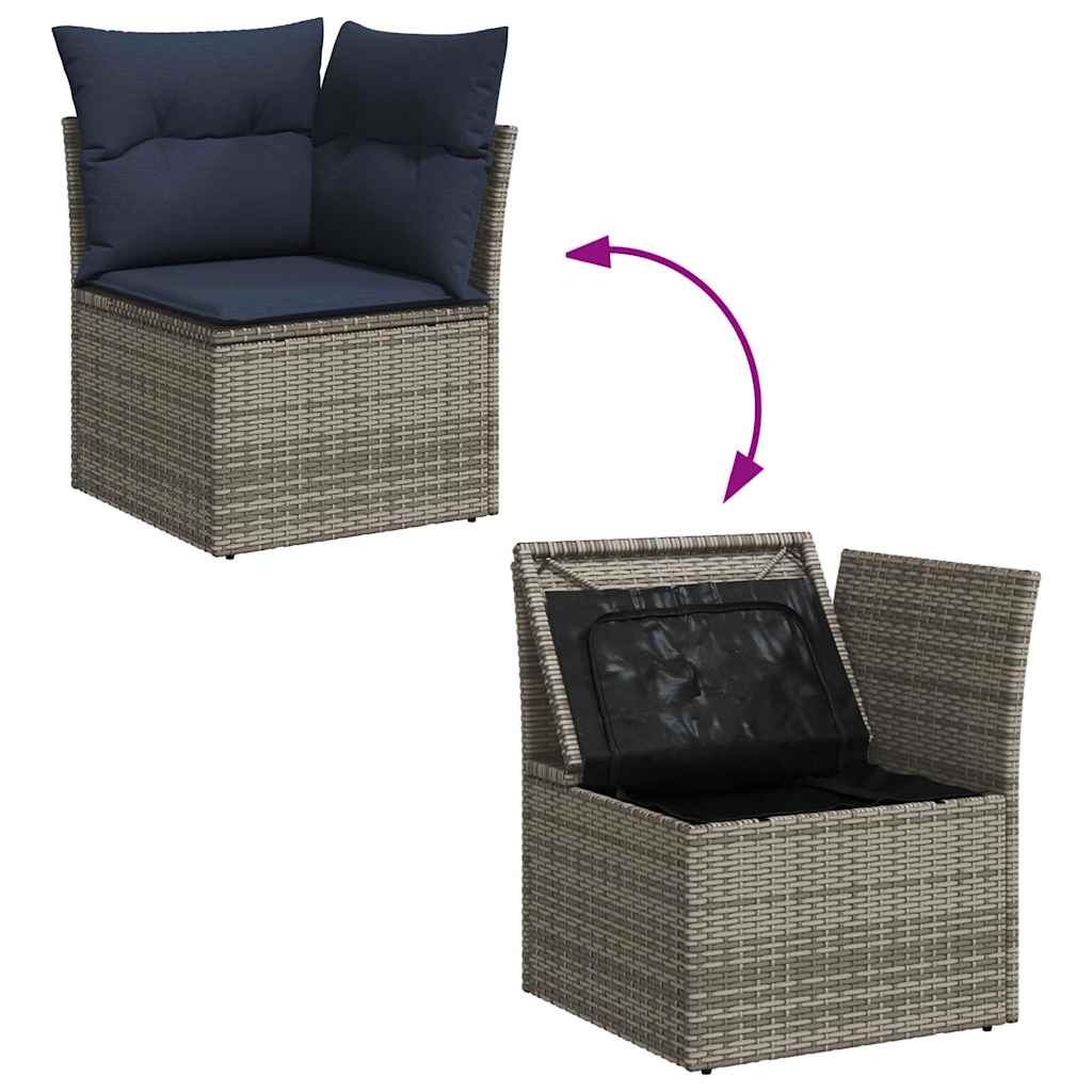 vidaXL Salon de jardin avec coussins 7 pcs gris résine tressée acacia - Image 6