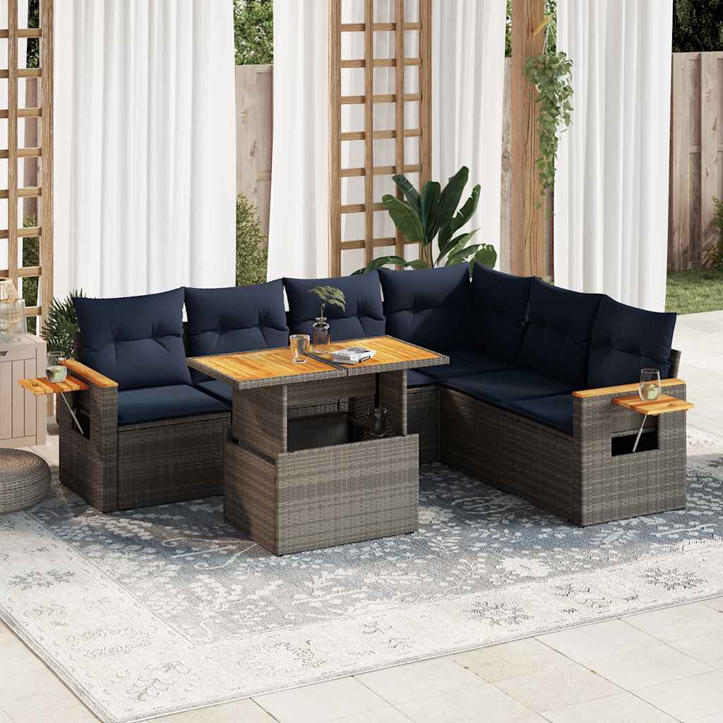 vidaXL Salon de jardin avec coussins 7 pcs gris résine tressée acacia