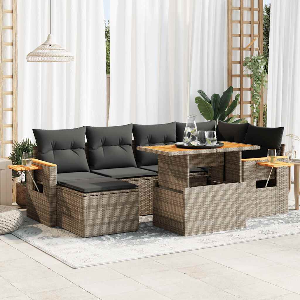vidaXL Salon de jardin avec coussins 7 pcs gris résine tressée acacia