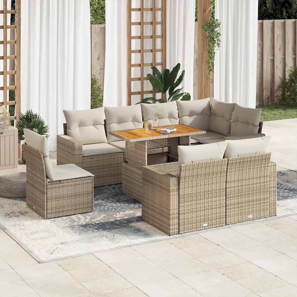 vidaXL Salon de jardin avec coussins 9 pcs beige résine tressée