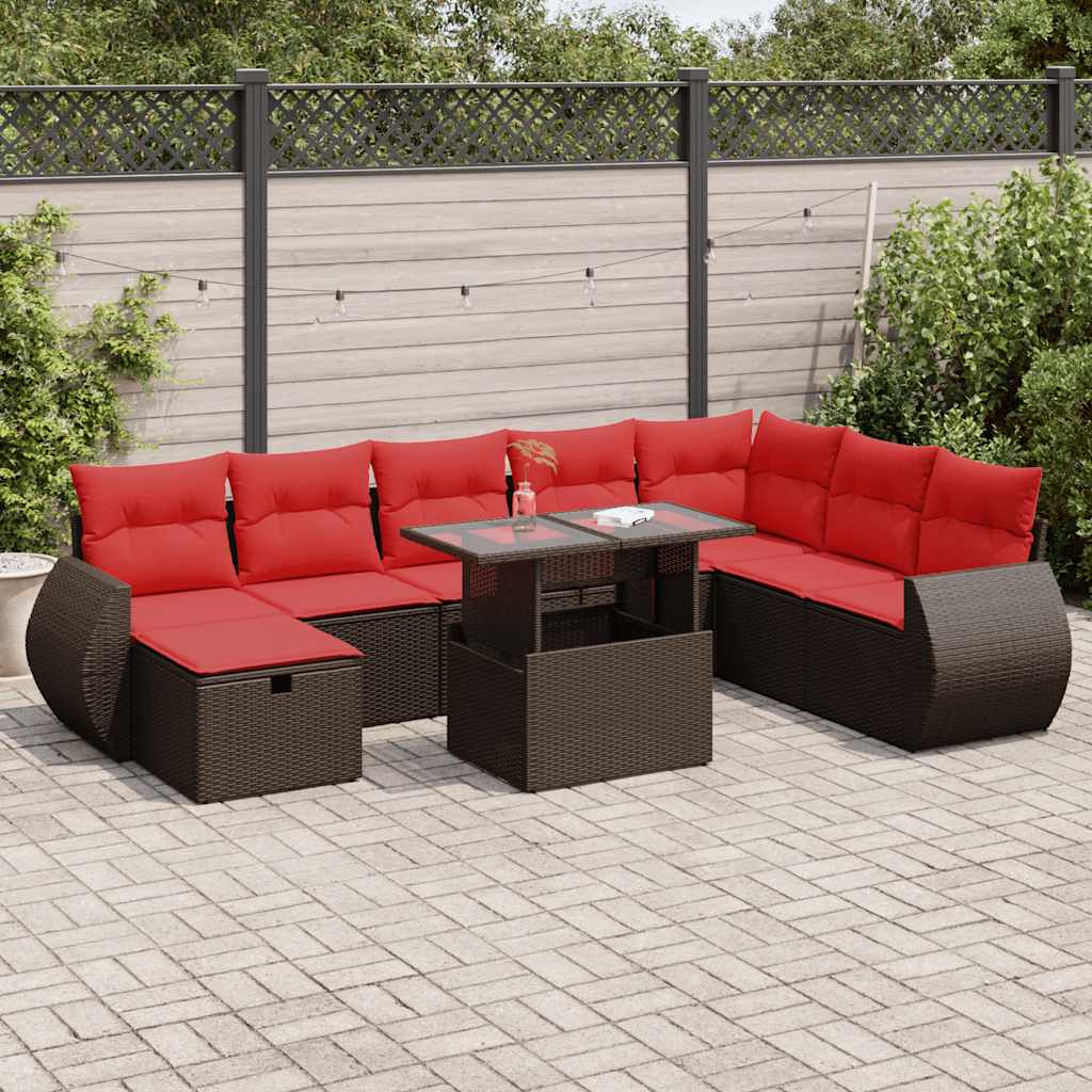 vidaXL Salon de jardin avec coussins 9 pcs noir résine tressée acacia