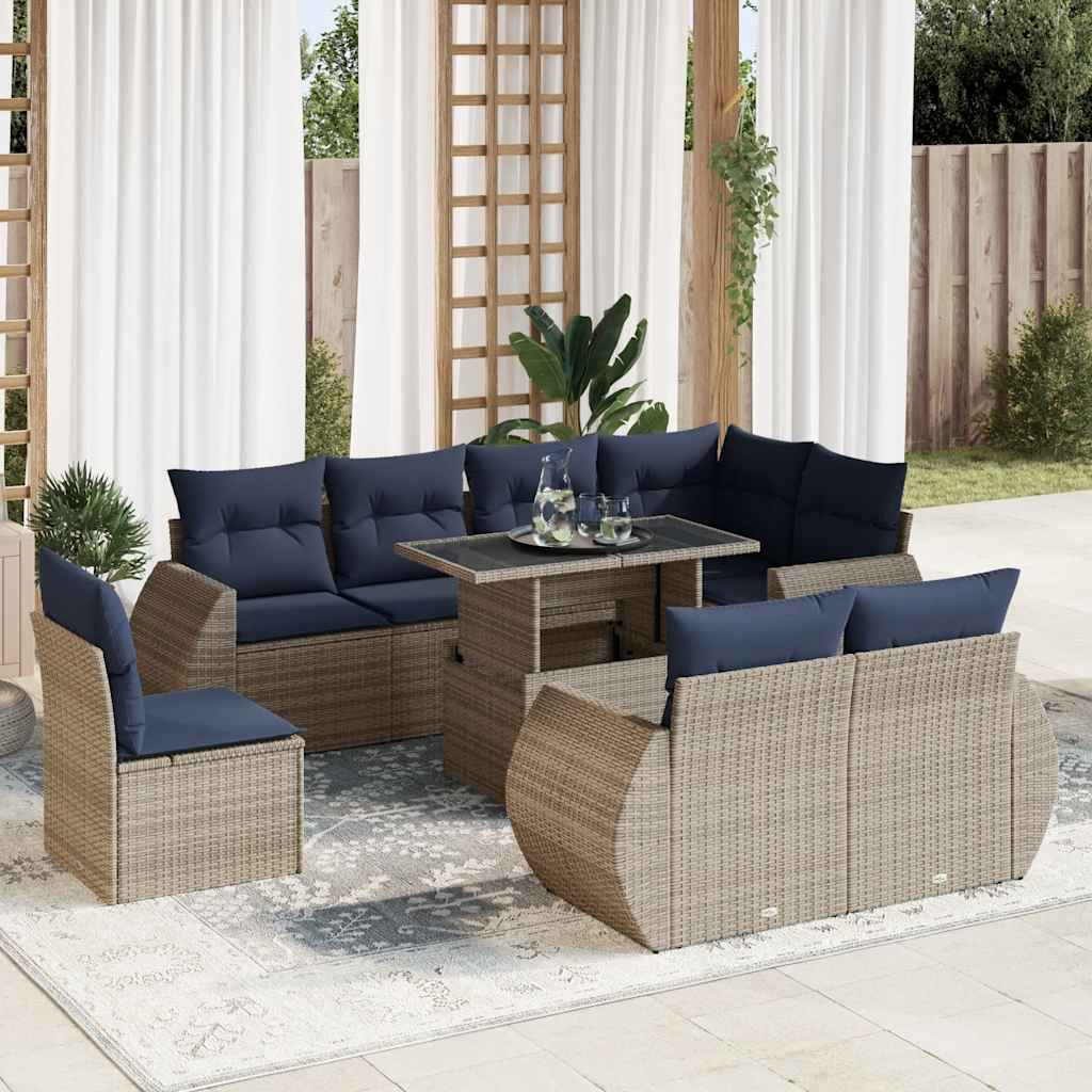vidaXL Salon de jardin avec coussins 9 pcs gris résine tressée acacia