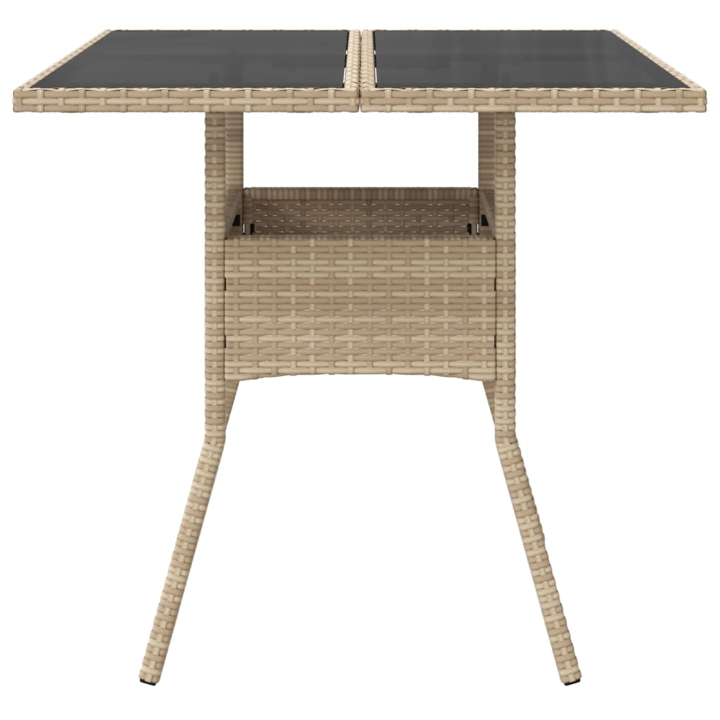 vidaXL Table de jardin dessus en verre beige 80x80x75cm résine tressée - Image 4