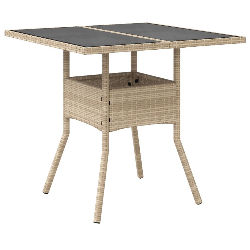vidaXL Table de jardin dessus en verre beige 80x80x75cm résine tressée - Image 6