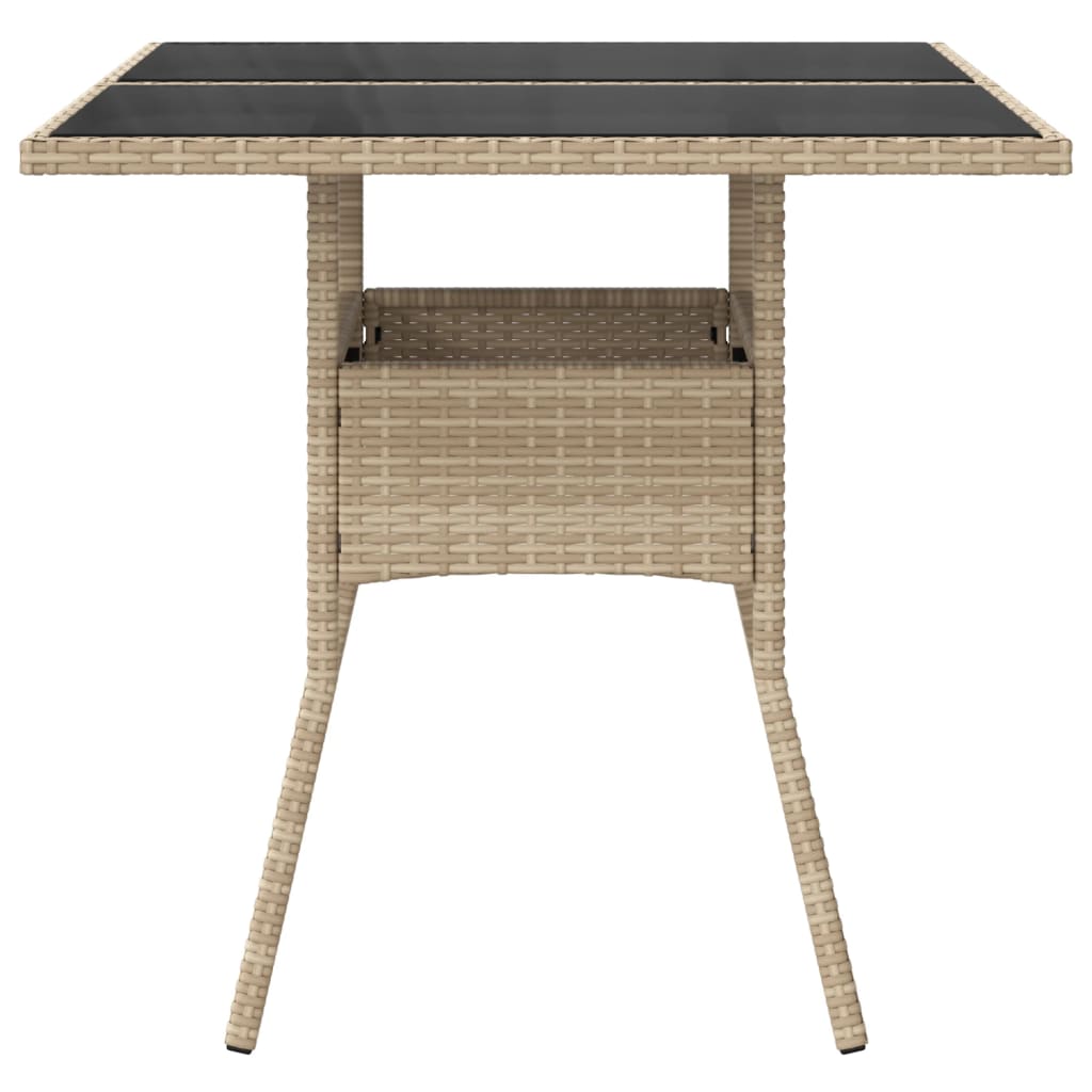 vidaXL Table de jardin dessus en verre beige 80x80x75cm résine tressée - Image 5