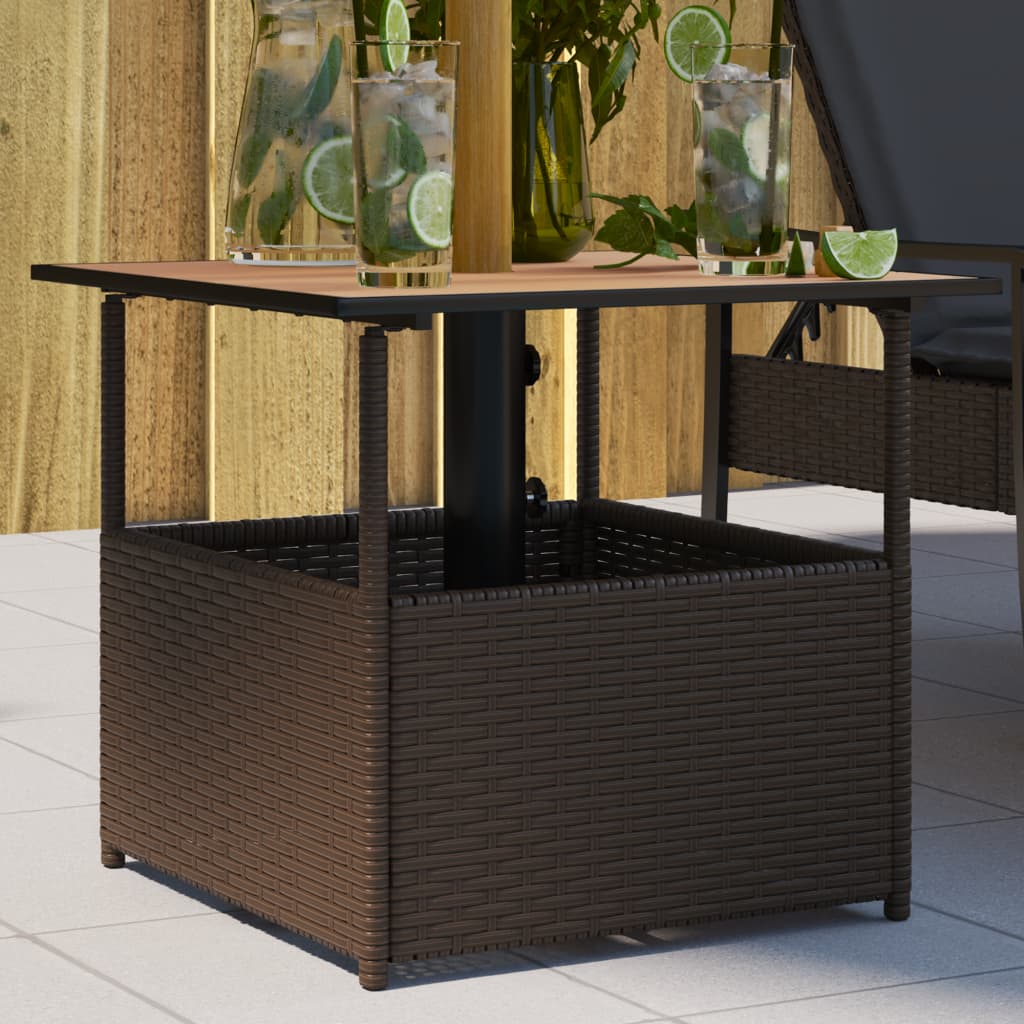vidaXL Table de jardin avec trou de parasol marron résine tressée
