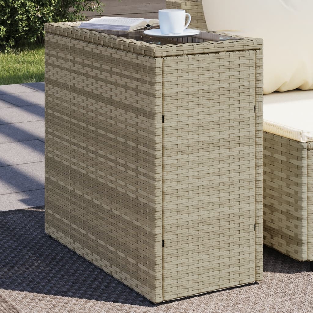 vidaXL Table d'appoint de jardin avec dessus en verre gris clair rotin