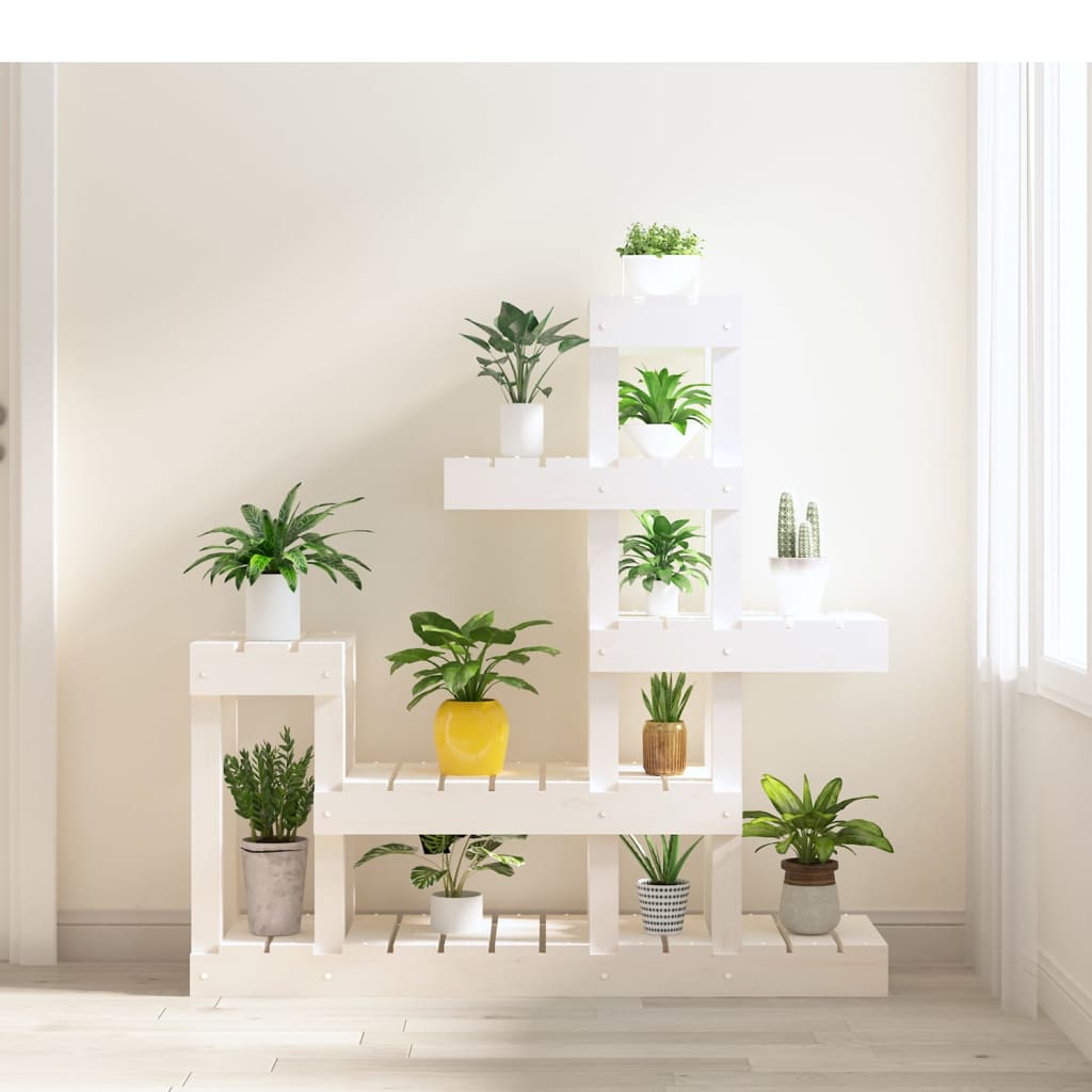 vidaXL Support à plantes Blanc 92x25x97 cm Bois massif de pin