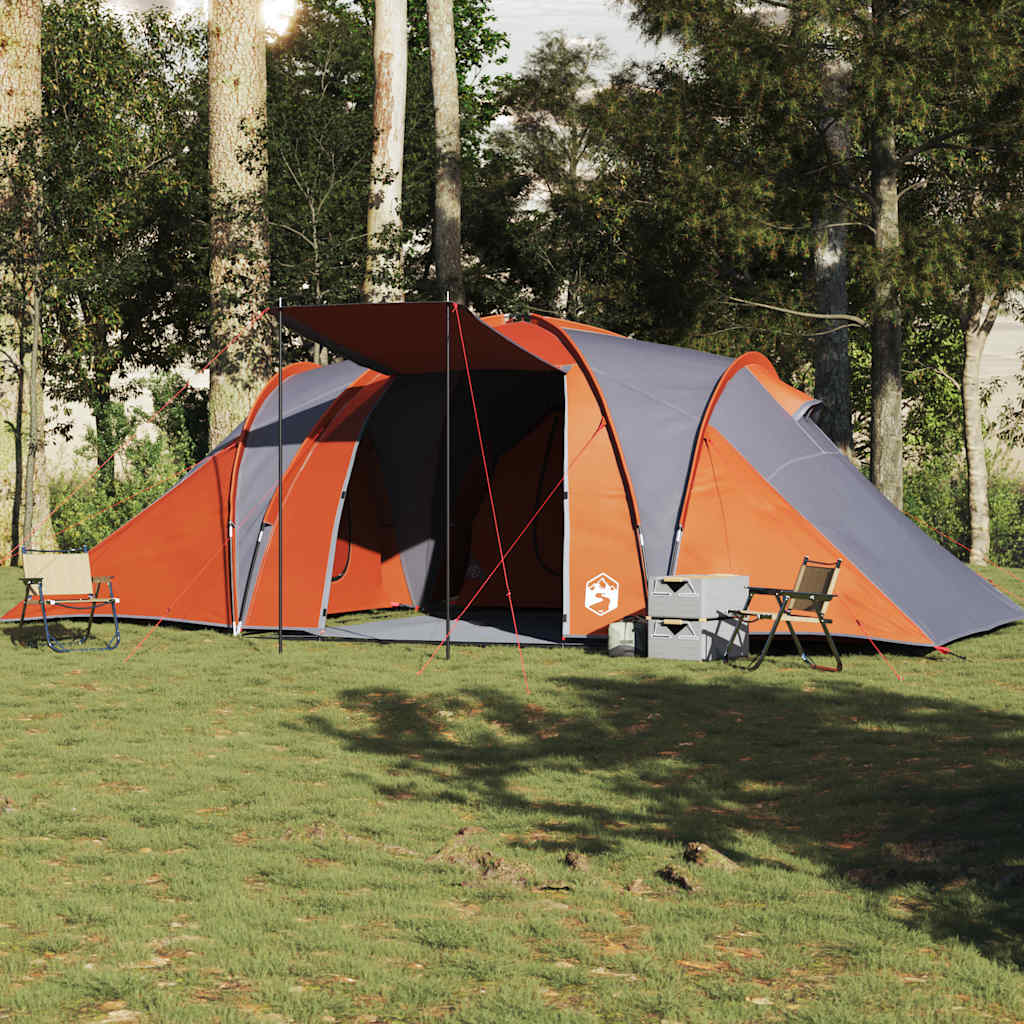 vidaXL Tente familiale à dôme 6 personnes gris et orange imperméable - Image 4