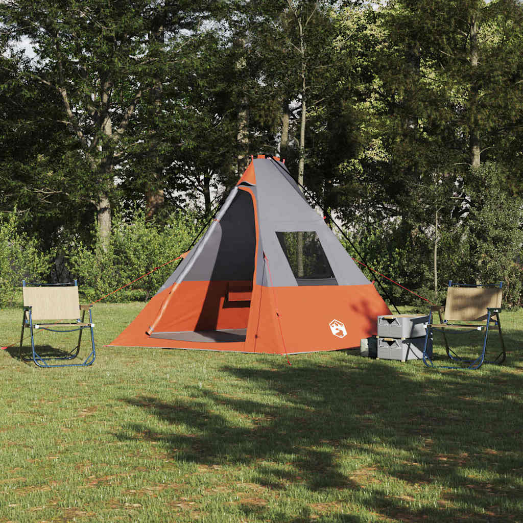 vidaXL Tente Autre Gris et Orange et Noir 383 x 338 x 217 cm Polyester