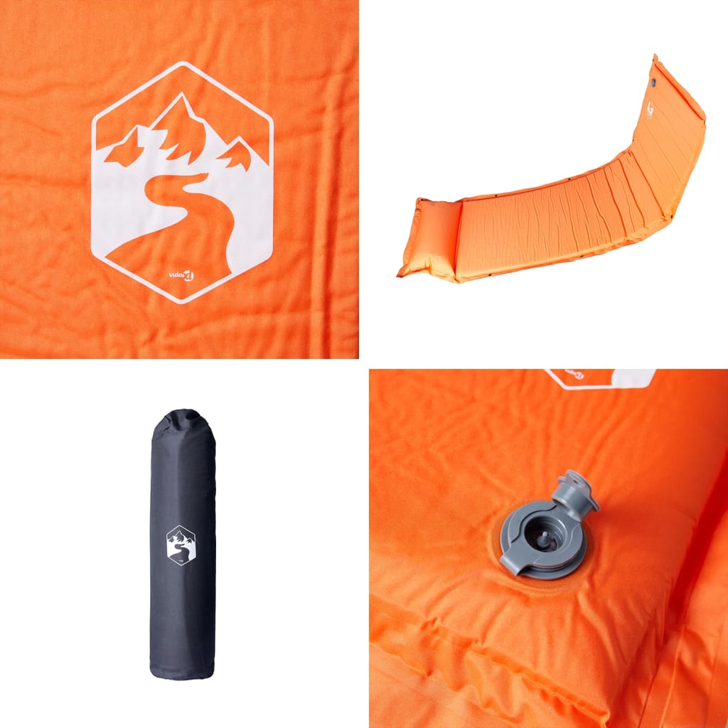 vidaXL Matelas de camping autogonflant avec oreiller 1 personne orange - Image 5