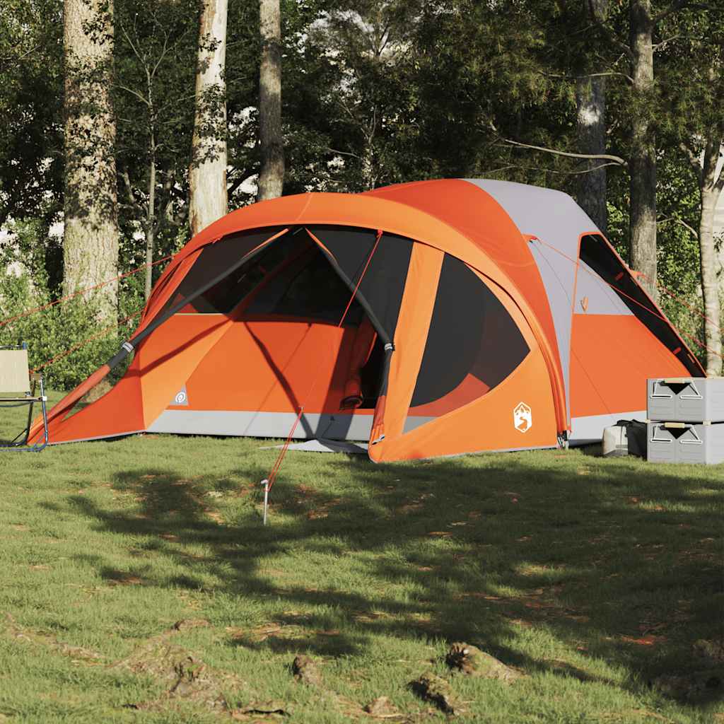 vidaXL Tente familiale tunnel 6 personnes gris et orange imperméable
