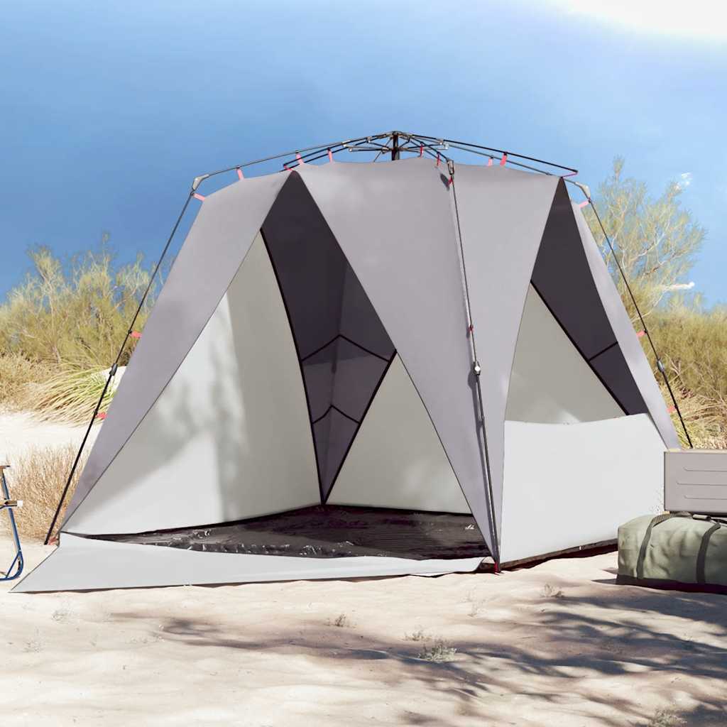 vidaXL Tente de plage 4 personnes gris libération rapide imperméable