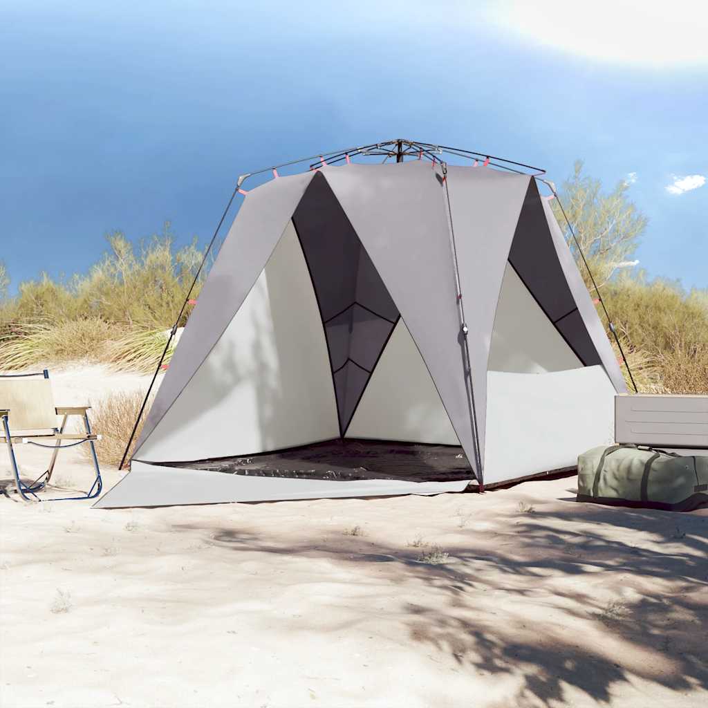 vidaXL Tente de plage 4 personnes gris libération rapide imperméable - Image 3