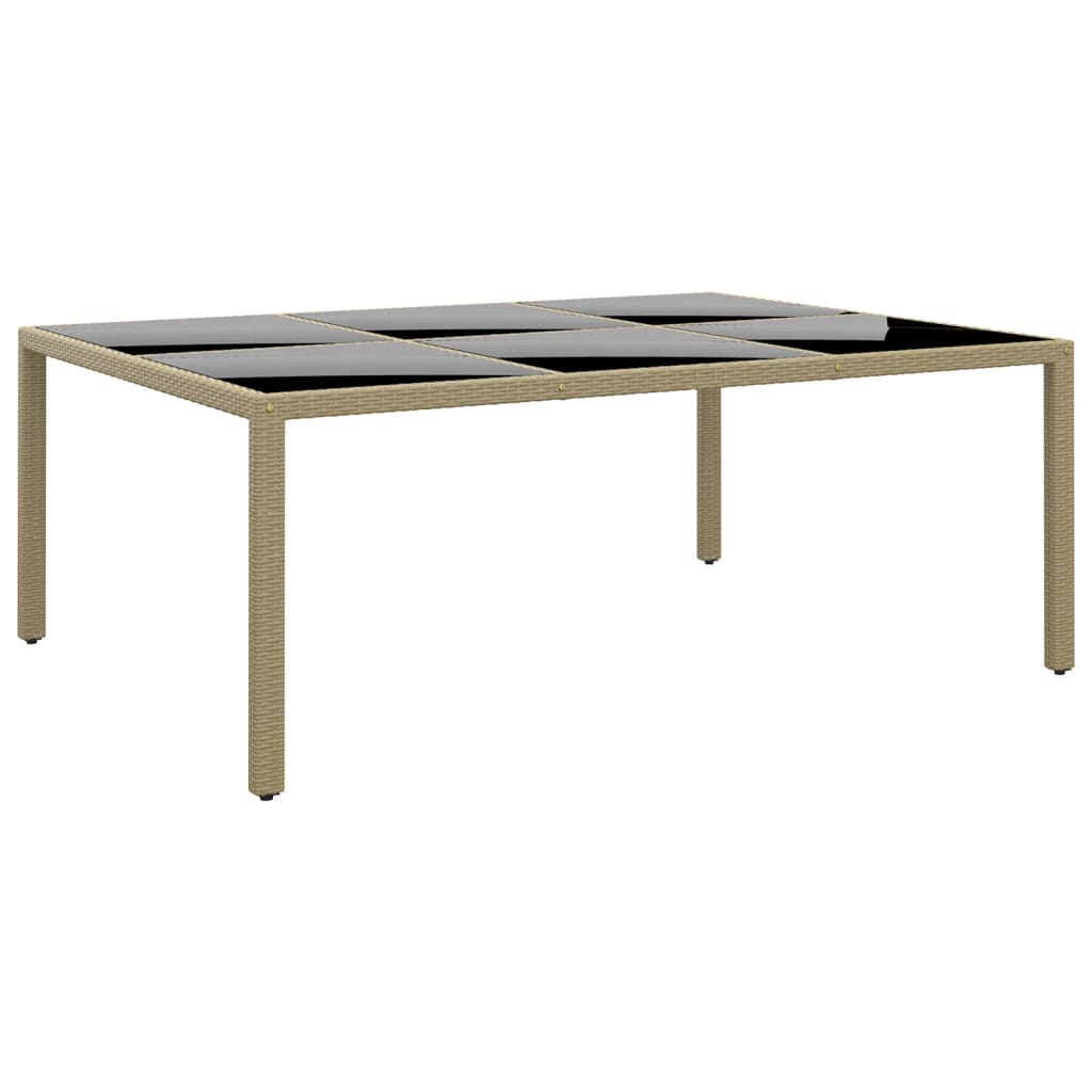 vidaXL Table de jardin 200x150x75 cm Verre trempé/résine tressée Beige