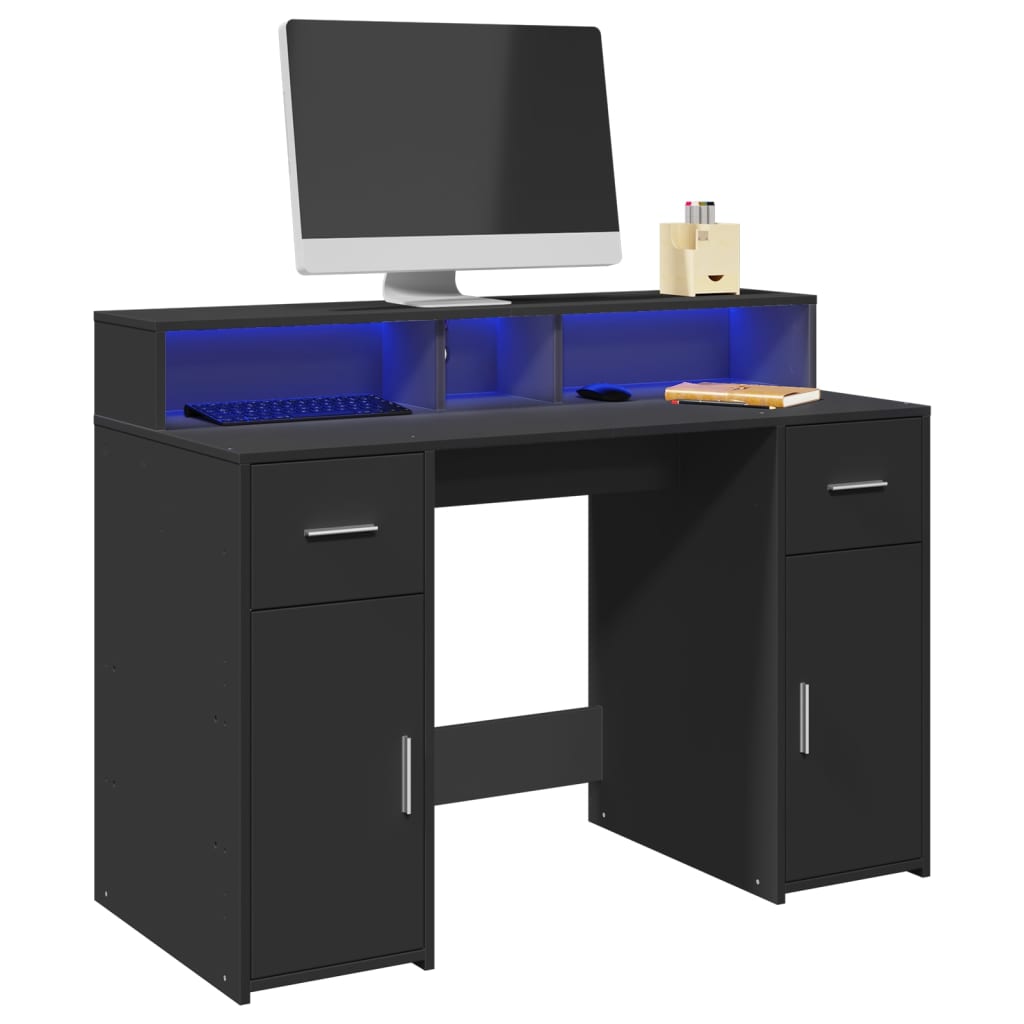 vidaXL Bureau avec lumières LED noir 120x55x91 cm bois d'ingénierie