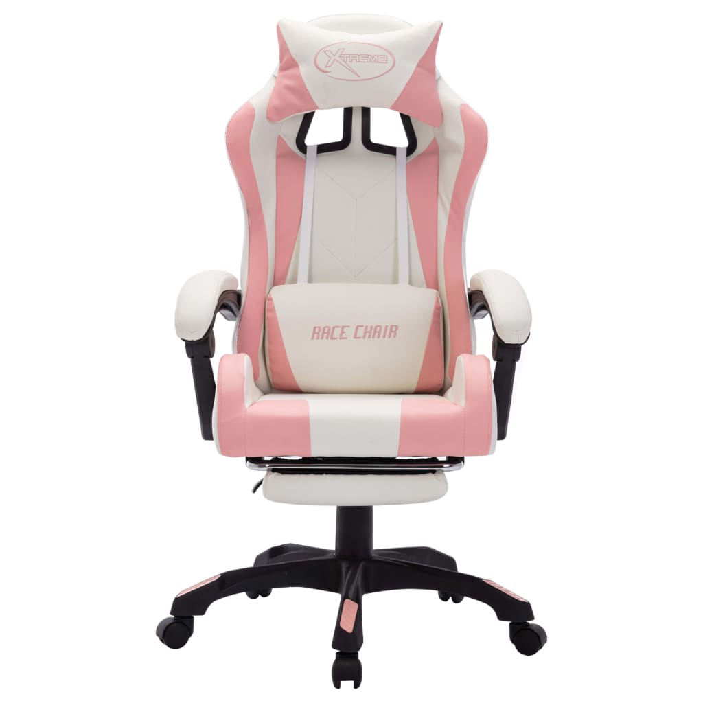 vidaXL Fauteuil de jeux vidéo avec LED RVB Rose et blanc Similicuir - Image 4