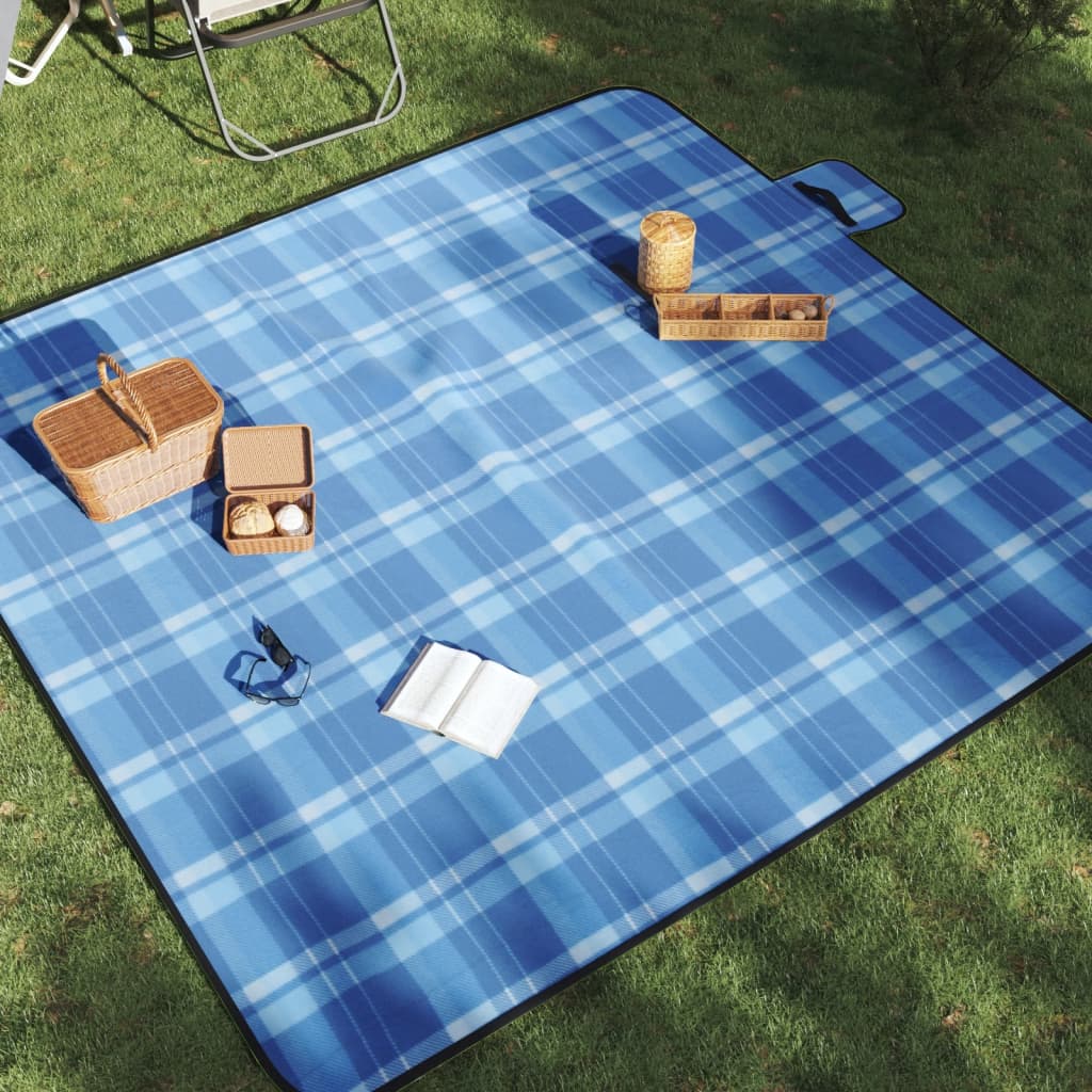 vidaXL Couverture de pique-nique pliable carreaux bleu 200x200 cm